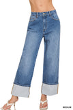 High Rise Cuffed Wide Leg Denim Jeans