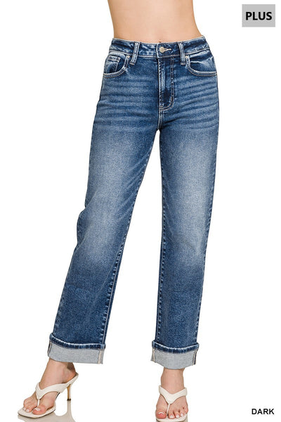 Plus Cuffed Straight Denim Jeans