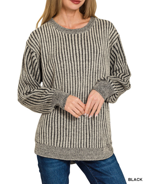 Curved Hem Two Tone Sweater