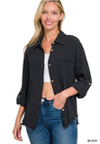 Double Gauze Button Down Roll Up Long Sleeve Shirt