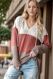 Long Sleeve Vneck Ribbed Hoodie Top