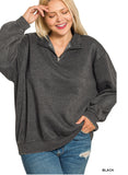 Plus Acid Wash 1/2 Zip Pullover Sweatshirt