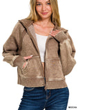 Acid Wash Fleece Zip Up Jacket