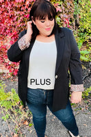 Plus Size Black Leopard Tailored Blazer