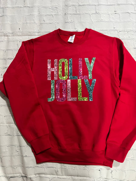 Holly Jolly Sequin Look Crew Neck Sweatshirt