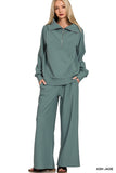 Ribbed High Neck Half Zip Pullover And Pants Set