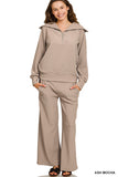 Ribbed High Neck Half Zip Pullover And Pants Set
