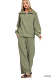 Ribbed High Neck Half Zip Pullover And Pants Set