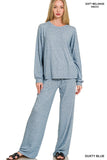 Soft Melange Hacci Long Sleeve Tee And Pant Set