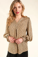 Plus Taupe Animal Print Bubble Sleeve Top