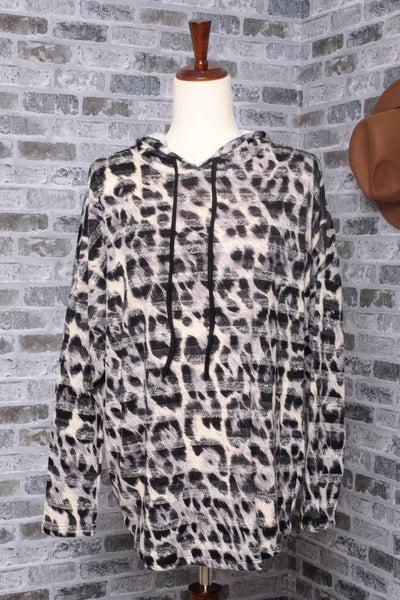 Animal Print Stripe Detail Hoodie