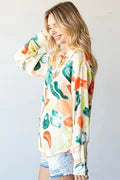 Multi Color Abstract Button Down Top