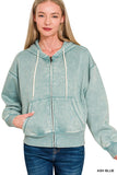 Acid Wash Cropped Full Zip Hoodie