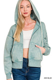 Acid Wash Cropped Full Zip Hoodie