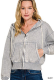Acid Wash Cropped Full Zip Hoodie