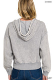 Acid Wash Cropped Full Zip Hoodie
