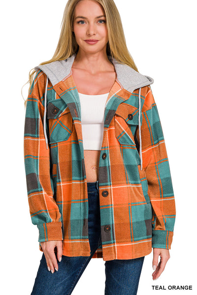 Plaid Hooded Fleece Shacket