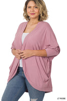 Light Rose Plus Size 3/4 Sleeve Cocoon Wrap Cardigan