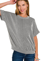Corded Ribbed Short Sleeve Top