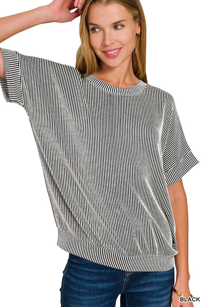 Corded Ribbed Short Sleeve Top