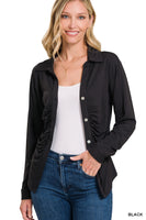 Stretch Button Down Shirt With Ruched Detail
