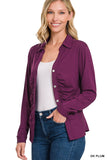 Stretch Button Down Shirt With Ruched Detail
