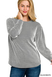 Raised Rib Round Neck Long Sleeve Top