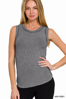Washed Ribbed Scoop Neck Tank Top