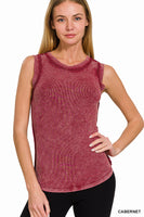 Washed Ribbed Scoop Neck Tank Top