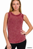 Washed Ribbed Scoop Neck Tank Top