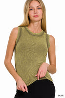 Washed Ribbed Scoop Neck Tank Top