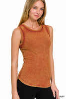 Washed Ribbed Scoop Neck Tank Top