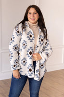 Ivory Aztec Button Down Sherpa Shacket