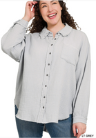 Plus Gauze Oversized Raw Edge Shirt