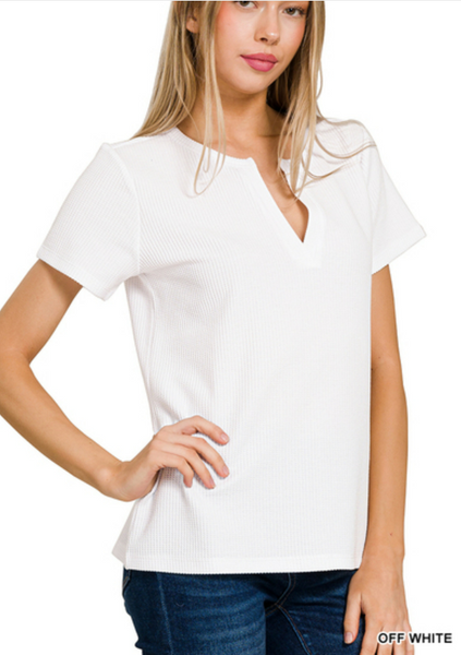 Baby Waffle Henley Neck Short Sleeve Top