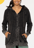 Plus Size Mineral Washed Zip Up Hooded Jacket