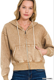 Acid Wash Cropped Full Zip Hoodie