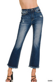 High Rise Straight Raw Hem Cropped Denim