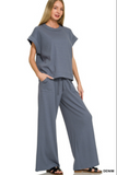 Ribbed Short Sleeve Tee And Pants Set