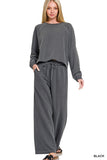 Washed French Terry Round Neck Pullover & Pants Set