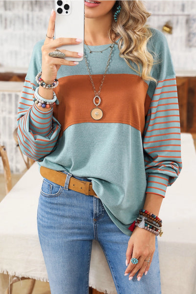 Colorblock Striped Sleeve Top