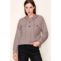 Hooded Button Down Front Pocket Terry Pullover