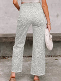 Grey Leopard Frayed Edge Wide Let Jeans