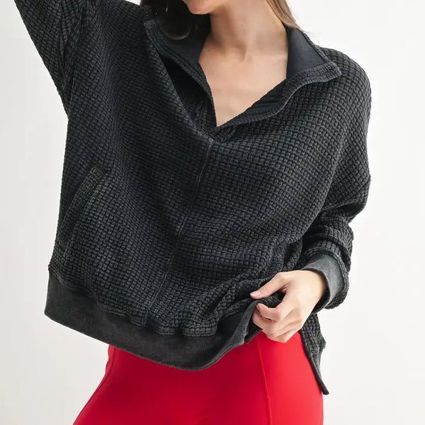 Chunky Waffle Mineral Wash Collared Sweater