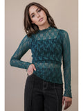 Fitted Sheer Mesh Lace Knit Top