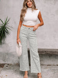 Grey Leopard Frayed Edge Wide Let Jeans