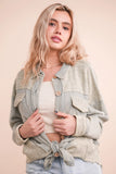 Mineral Washed Mixed Fabric Gauze Denim Color Shacket