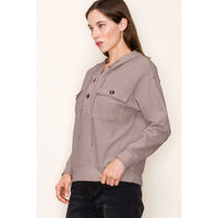 Hooded Button Down Front Pocket Terry Pullover
