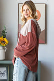 URBAN RIBBED CONTRAST HOODIE WITH BUTTON