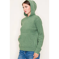 Olive Boucle Yarn Hooded Pullover Sweater